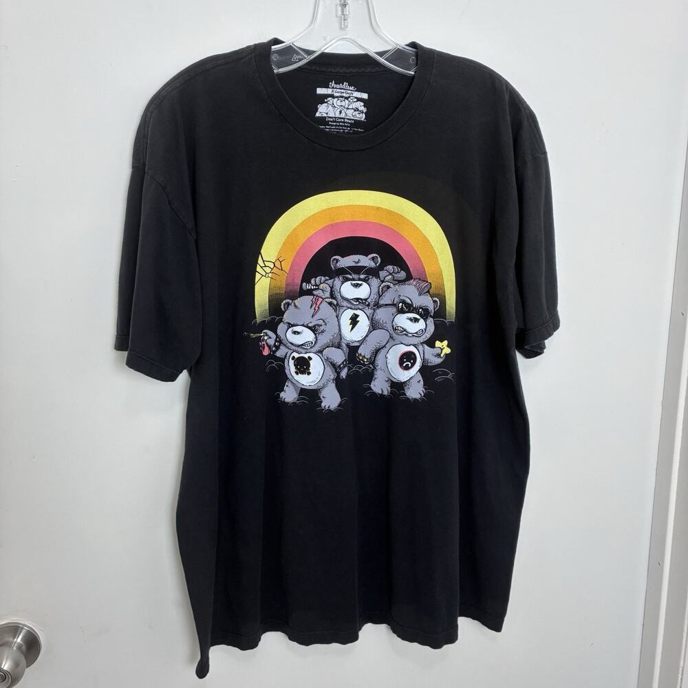 Don’t Care Bears, Men’s XL, Skull, Lightning, Biker, Black T-shirt, Cotton
